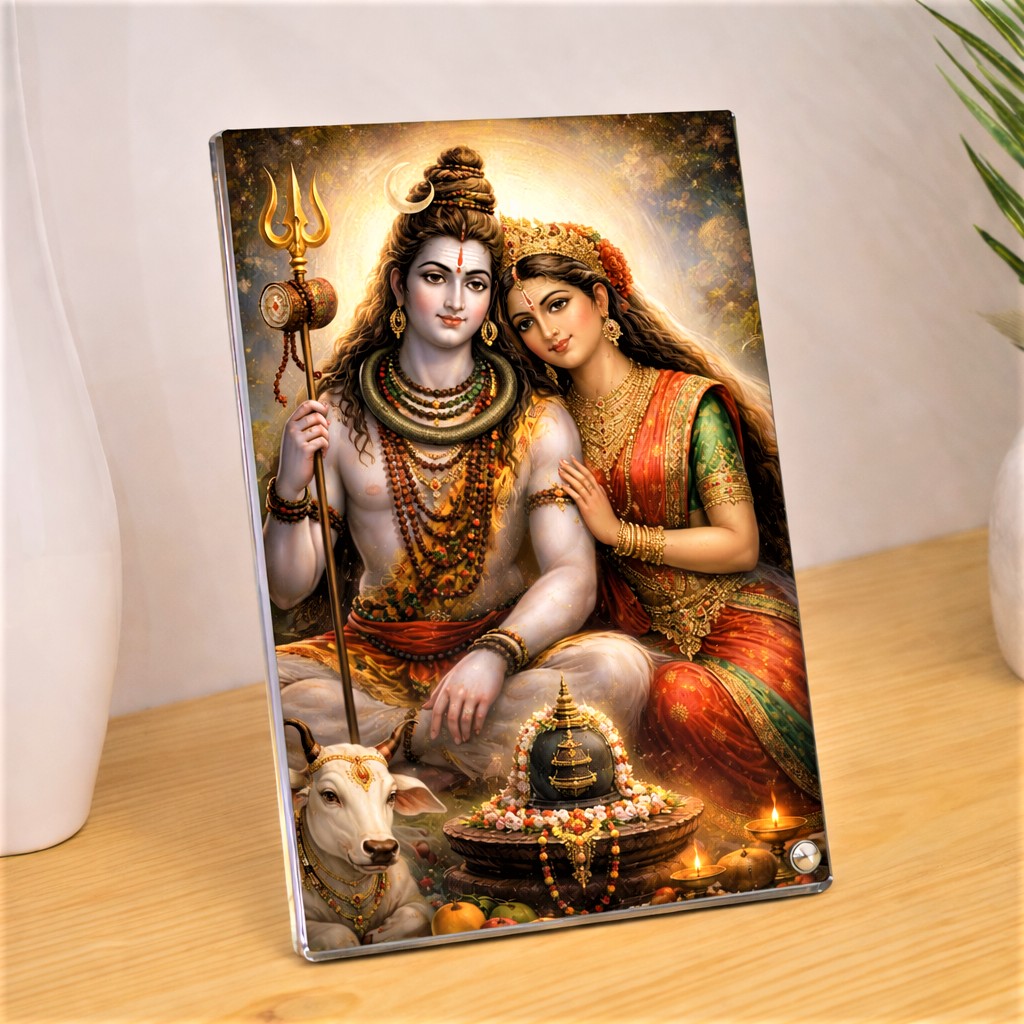 Lord Shiva and Mata Parvati Sparkle Frame, Religious Images, Spiritual Images, Puja Room, Premium Gifts