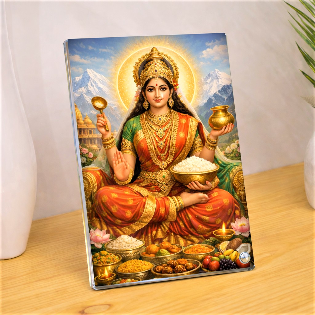 Devi Annapurna Abundance Acrylic Photo Frame, Sparkle Acrylic Photo Frame, Religious Images, Spiritual Images, Puja Room, Tabletop Framing Solutions, Residential/Commercial Decor, Premium Gifts