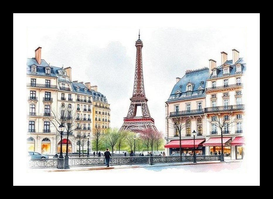 Eiffel Tower Parisian Watercolor: City Charm Art. Wall Art, Interior Accents, Framing Solutions, Residential/Commercial Decor, Premium Gifts | Size: 8 x 12 inches