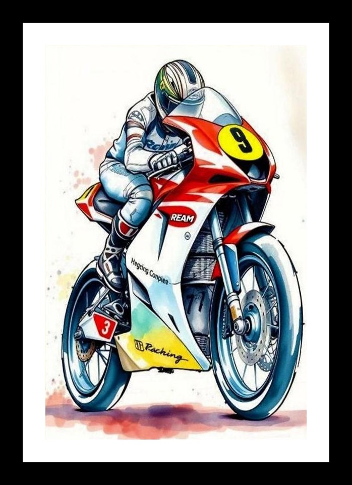 Racer's Roar: Vibrant Motorcycle Portrait Art Wall Art, Interior Accents, Framing Solutions, Residential/Commercial Decor, Premium Gifts | Size: 8 x 12 inches