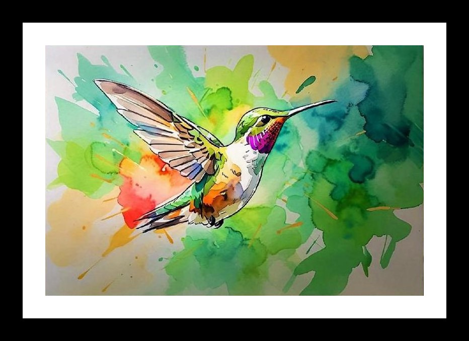 Watercolor Hummingbird in Flight Art - Vivid Colors! Wall Art, Interior Accents, Framing Solutions, Residential/Commercial Decor, Premium Gifts | Size: 8 x 12 inches