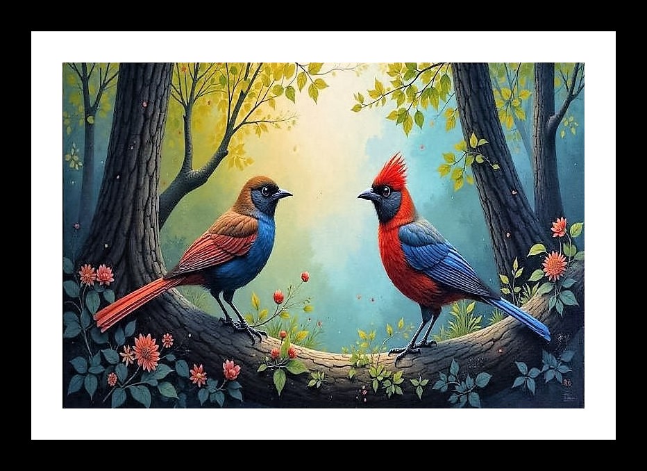 Jungle Birds Portrait: Vivid Colors, Lush Scene. Photo Frame With Photo, Wall Hanging Art, Wall Decor, Home Decor, Picture Frame | Size: 8 x 12 inches