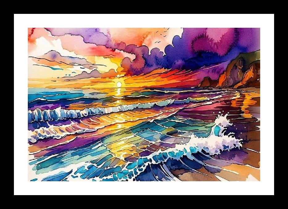 Sunset Symphony: Ocean Canvas Art. Wall Art, Interior Accents, Framing Solutions, Residential/Commercial Decor, Premium Gifts | Size: 8 x 12 inches
