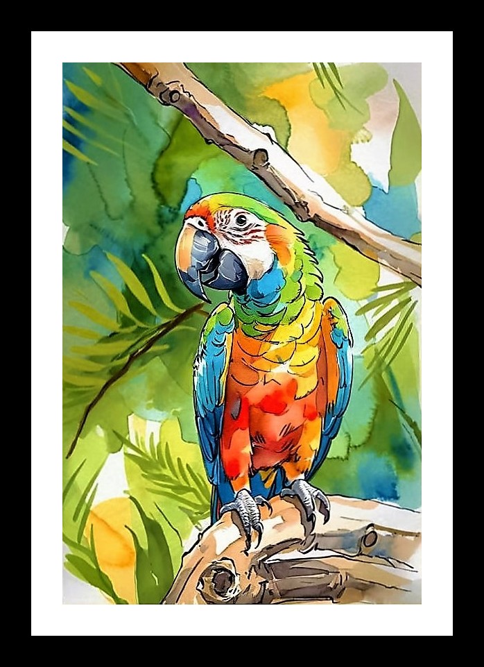 Vibrant Macaw Watercolor: Tropical Jungle Art Wall Art, Interior Accents, Framing Solutions, Residential/Commercial Decor, Premium Gifts | Size: 8 x 12 inches