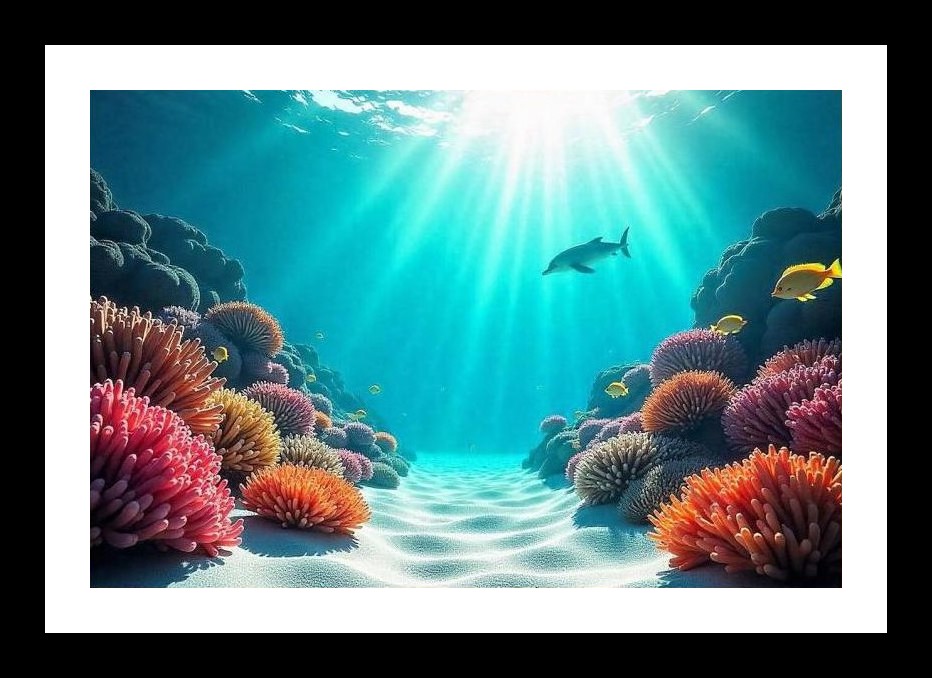 Sunbeam Reef: Dolphin's Dance, Coral's Glow. Wall Art, Interior Accents, Framing Solutions, Residential/Commercial Decor, Premium Gifts | Size: 8 x 12 inches