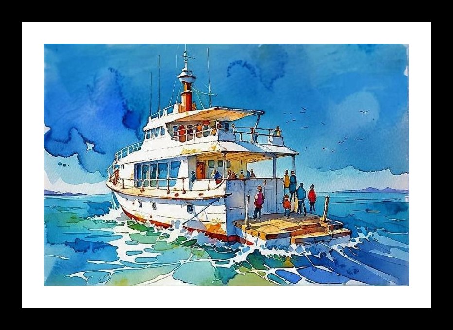 Sunny Day Cruise: Watercolor Boat Portrait Wall Art, Interior Accents, Framing Solutions, Residential/Commercial Decor, Premium Gifts | Size: 8 x 12 inches