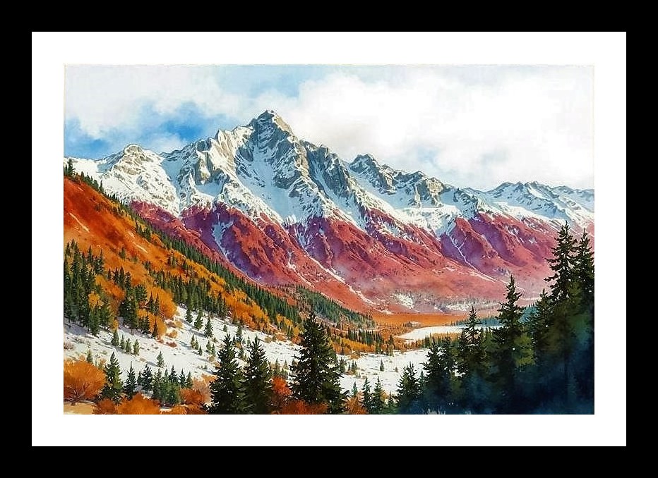 Autumn Majesty: Mountain Peaks & Golden Foliage Art. Wall Art, Interior Accents, Framing Solutions, Residential/Commercial Decor, Premium Gifts | Size: 8 x 12 inches
