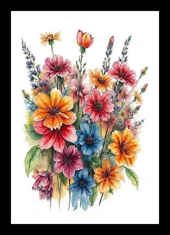 Stunning Vibrant Watercolor Portrait of a Majestic Flower Bouquet, Photo Frame With Photo, Wall Hanging Art, Wall Decor, Home Decor, Picture Frame | Size: 8 x 12 inches