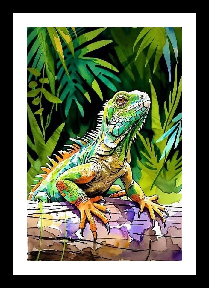 Emerald Iguana Portrait: Tropical Serenity Wall Art, Interior Accents, Framing Solutions, Residential/Commercial Decor, Premium Gifts | Size: 8 x 12 inches