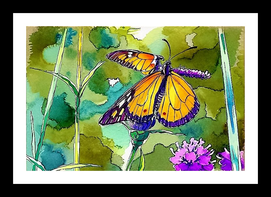 Butterfly & Flower Watercolor Art - Vibrant Home Decor Wall Art, Interior Accents, Framing Solutions, Residential/Commercial Decor, Premium Gifts | Size: 8 x 12 inches