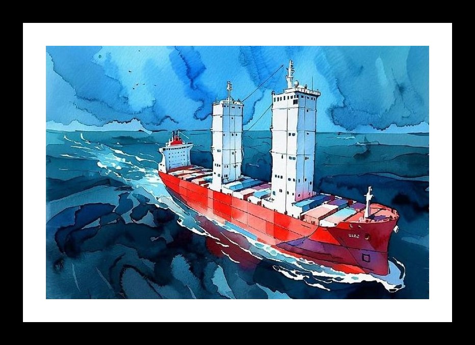Red Container Ship Ocean Voyage Fine Art Print Wall Art, Interior Accents, Framing Solutions, Residential/Commercial Decor, Premium Gifts | Size: 8 x 12 inches