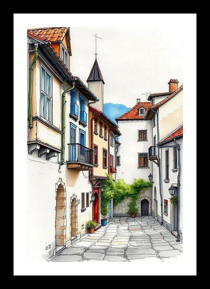 Cobblestone Alley Portrait: Charming European Scene. Wall Art, Interior Accents, Framing Solutions, Residential/Commercial Decor, Premium Gifts | Size: 8 x 12 inches