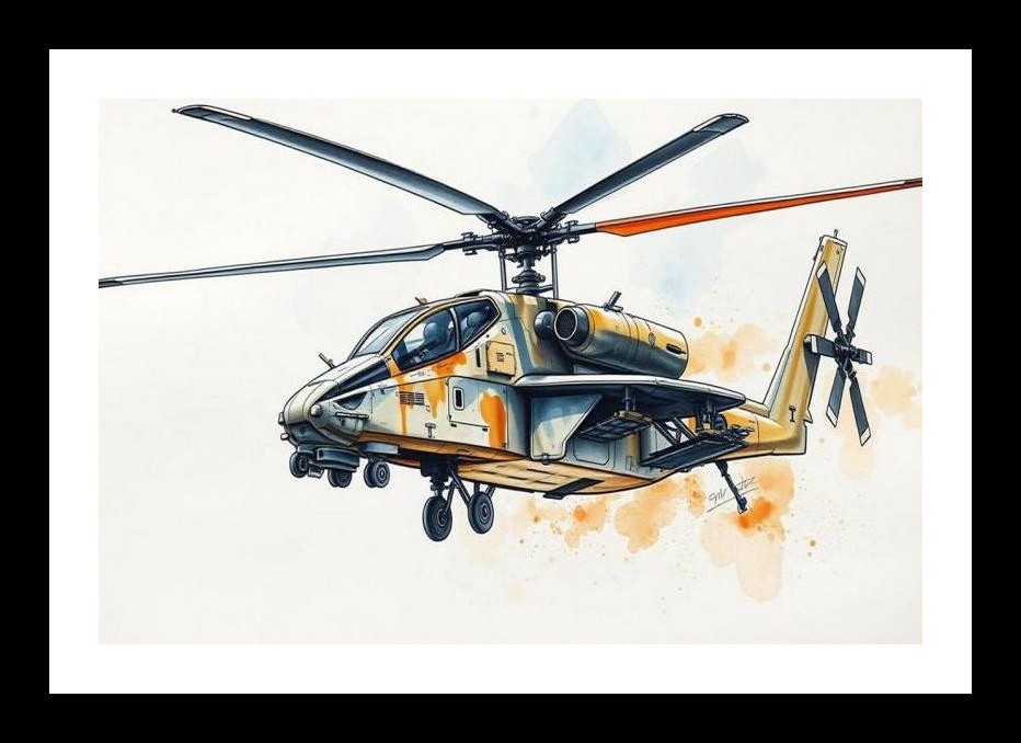 Futuristic Attack Helicopter Watercolor Portrait Wall Art, Interior Accents, Framing Solutions, Residential/Commercial Decor, Premium Gifts | Size: 8 x 12 inches