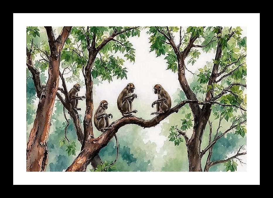 Monkey Family Portrait in Tropical Forest - Wall Art Photo Frame With Photo, Wall Hanging Art, Wall Decor, Home Decor, Picture Frame | Size: 8 x 12 inches