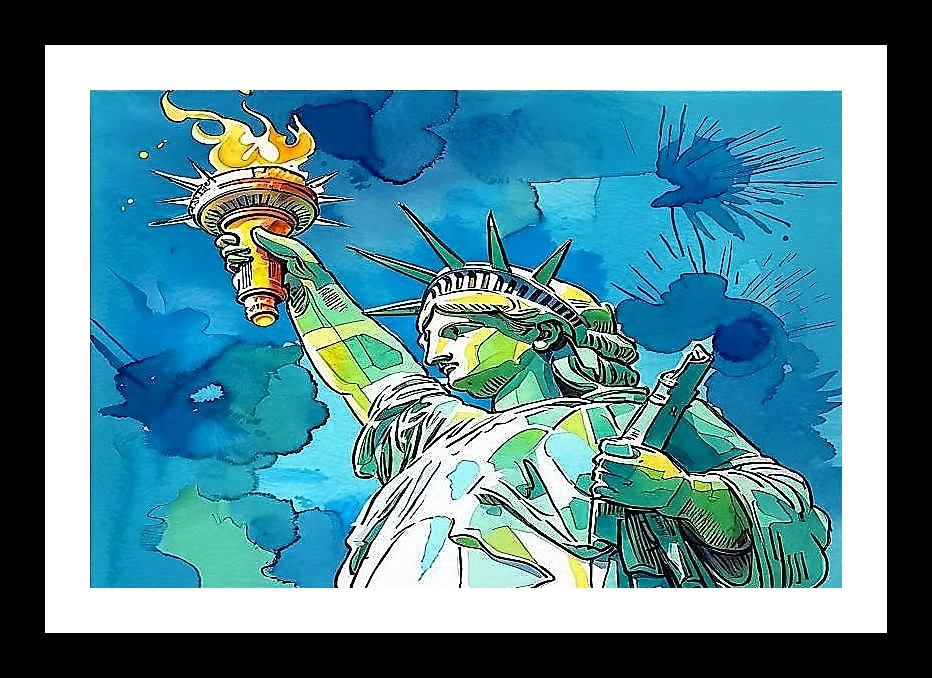 Liberty's Radiance: Watercolor Statue of Liberty Art. Wall Art, Interior Accents, Framing Solutions, Residential/Commercial Decor, Premium Gifts | Size: 8 x 12 inches