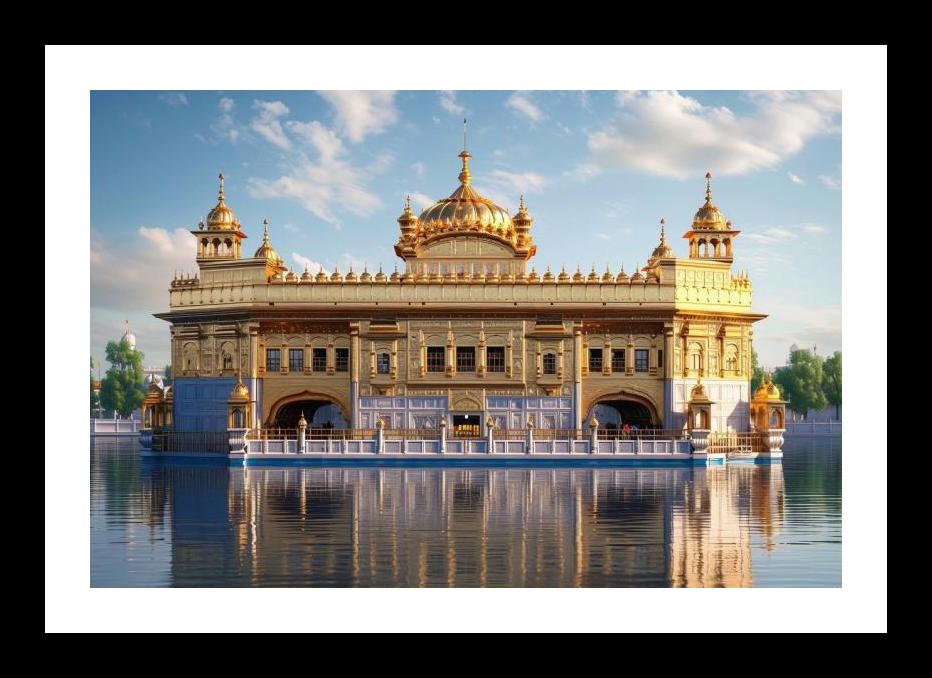 Golden Temple Reflection: Tranquil Waters, Timeless Beauty. Wall Art, Interior Accents, Framing Solutions, Residential/Commercial Decor, Premium Gifts | Size: 8 x 12 inches