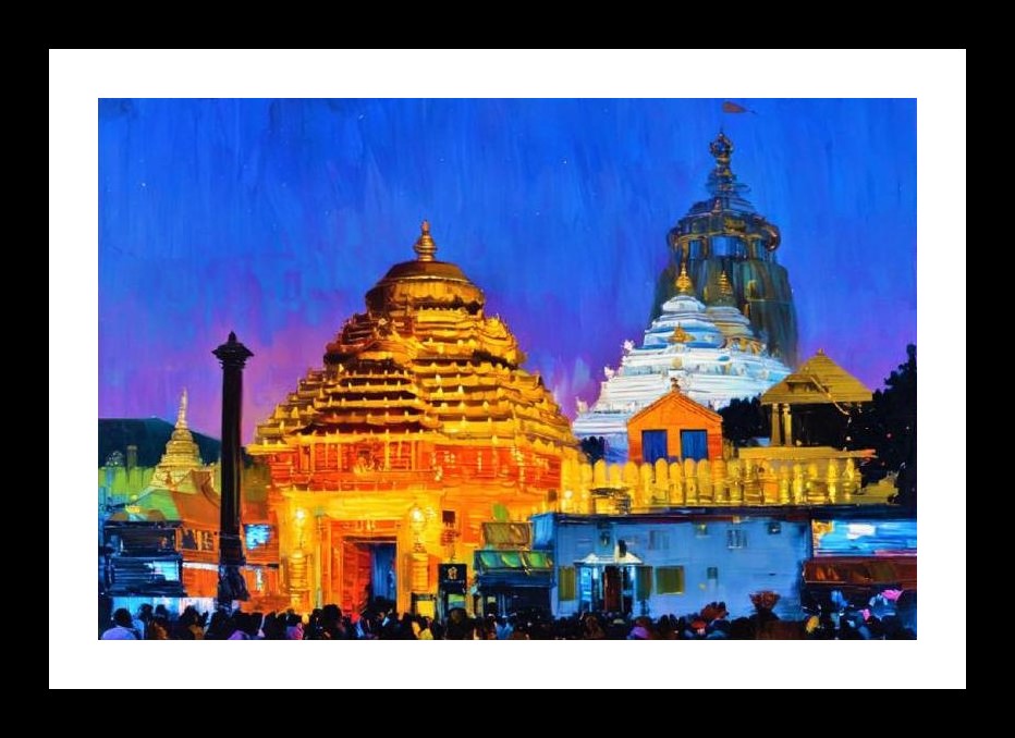 Jagannath Twilight: Golden Temple, Azure Sky. Wall Art, Interior Accents, Framing Solutions, Residential/Commercial Decor, Premium Gifts | Size: 8 x 12 inches