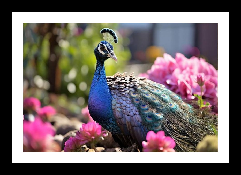 Peacock Paradise: Pink Floral Majesty Photography Wall Art, Interior Accents, Framing Solutions, Residential/Commercial Decor, Premium Gifts | Size: 8 x 12 inches