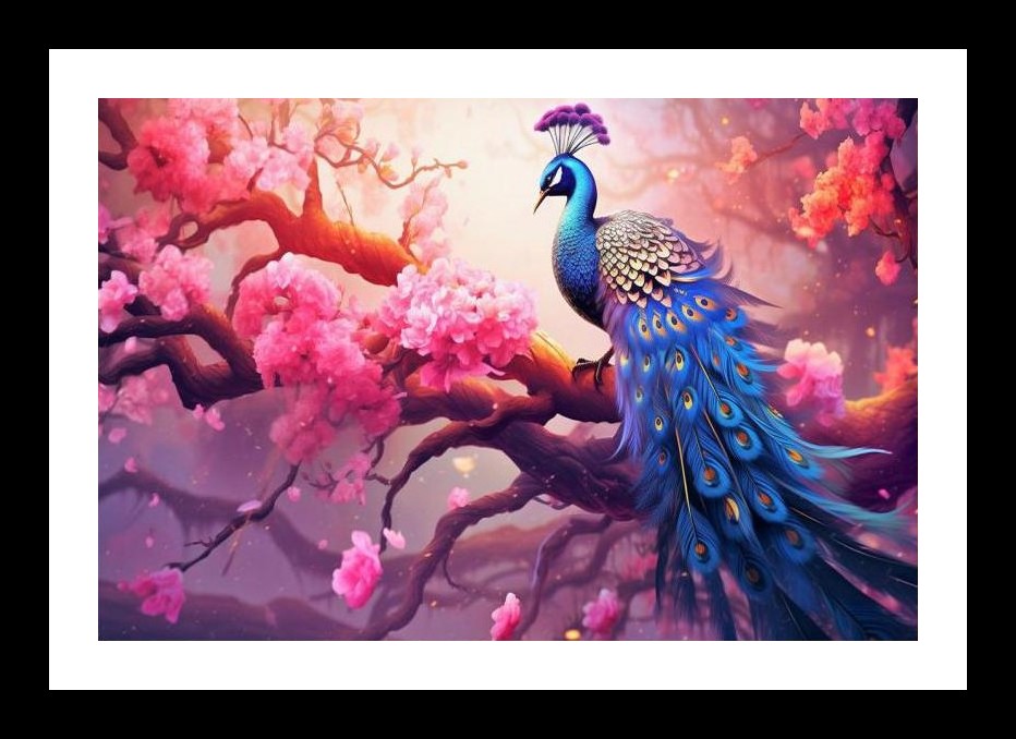 Peacock & Cherry Blossom: Nature's Majesty. Wall Art, Interior Accents, Framing Solutions, Residential/Commercial Decor, Premium Gifts | Size: 8 x 12 inches