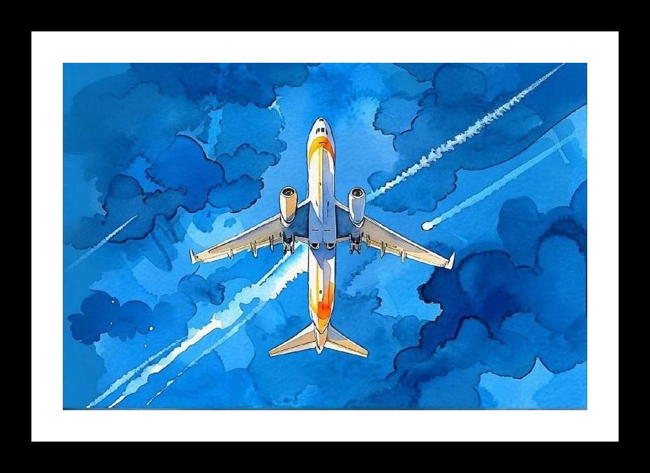 Watercolor Plane Sky Art - Aviation Dreamscape Wall Art, Interior Accents, Framing Solutions, Residential/Commercial Decor, Premium Gifts | Size: 8 x 12 inches