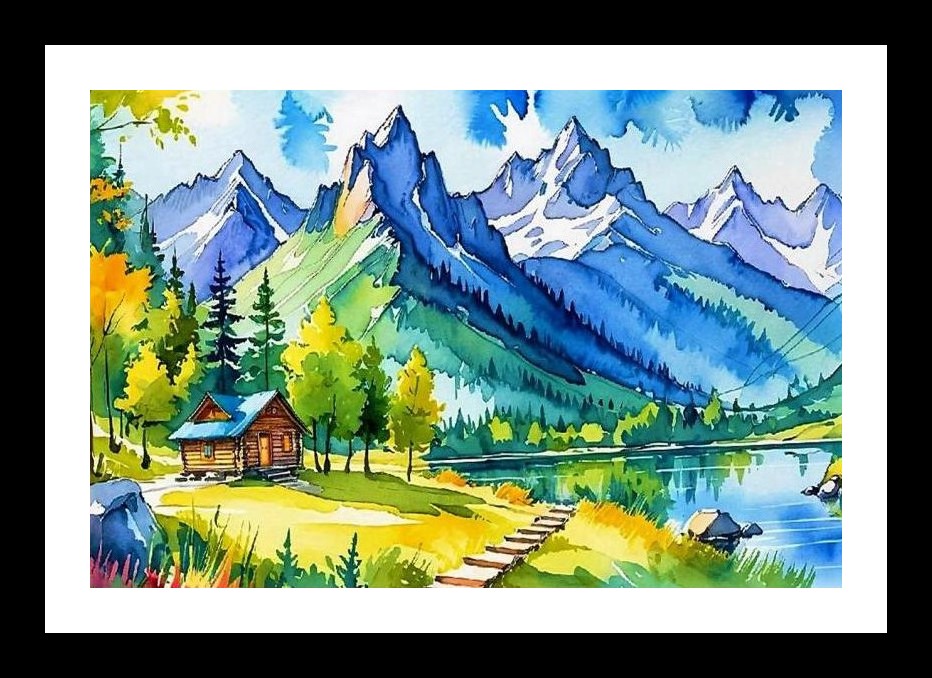 Lakeside Cabin Retreat: Mountain Majesty Wall Art, Interior Accents, Framing Solutions, Residential/Commercial Decor, Premium Gifts | Size: 8 x 12 inches