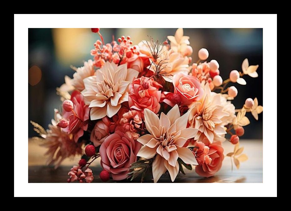 Blush & Coral Floral Bouquet: Elegant Photo Print for Weddings & Events. Wall Art, Interior Accents, Framing Solutions, Residential/Commercial Decor, Premium Gifts | Size: 8 x 12 inches