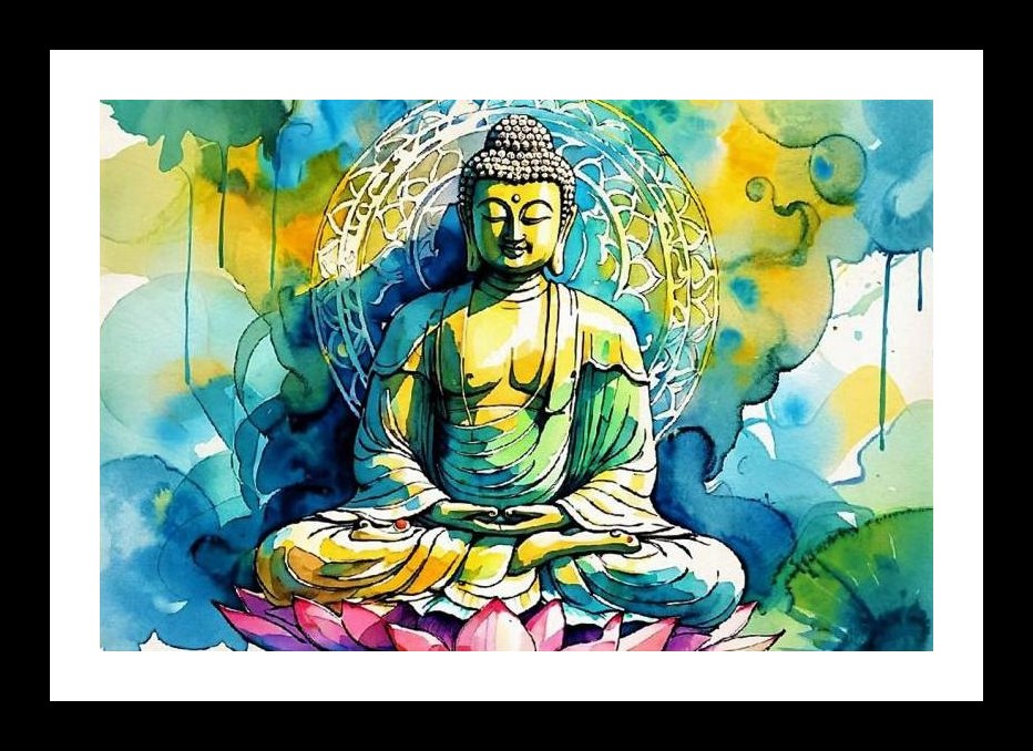 Serene Buddha Mandala Watercolor Art - Spiritual Harmony Wall Art, Interior Accents, Framing Solutions, Residential/Commercial Decor, Premium Gifts | Size: 8 x 12 inches