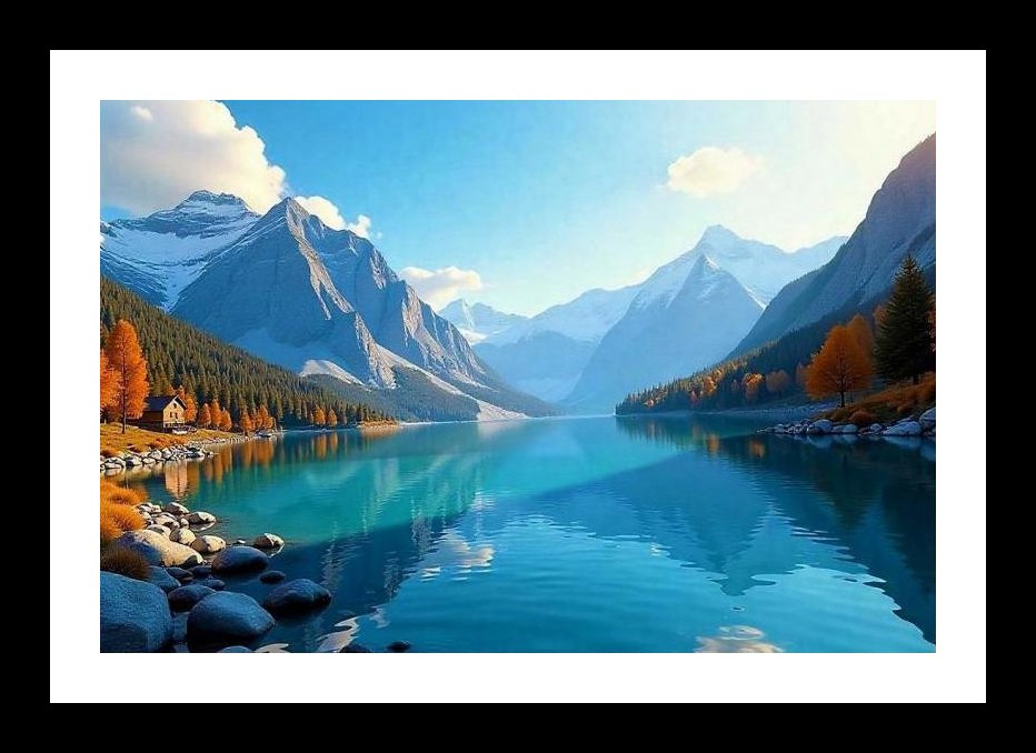 Serene Lake Reflection: Mountain Majesty in Autumn Wall Art, Interior Accents, Framing Solutions, Residential/Commercial Decor, Premium Gifts | Size: 8 x 12 inches
