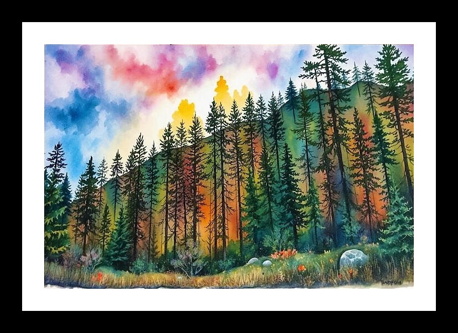 Enchanting Watercolor Masterpiece: Serene Hilly Forest Haven, Photo Frame With Photo, Wall Hanging Art, Wall Decor, Home Decor, Picture Frame | Size: 8 x 12 inches