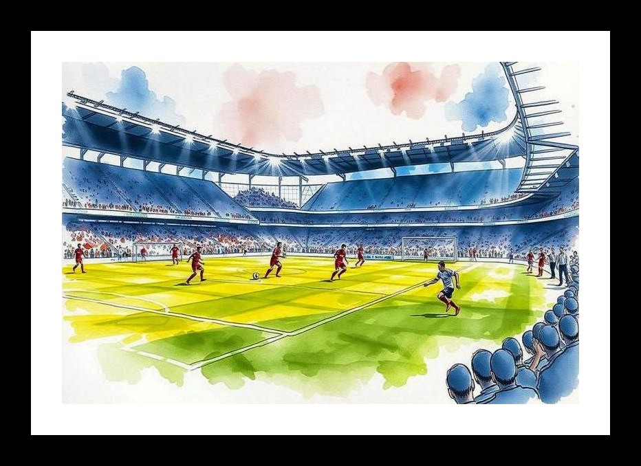 Watercolor Soccer Stadium: Vibrant Game Day Art Wall Art, Interior Accents, Framing Solutions, Residential/Commercial Decor, Premium Gifts | Size: 8 x 12 inches
