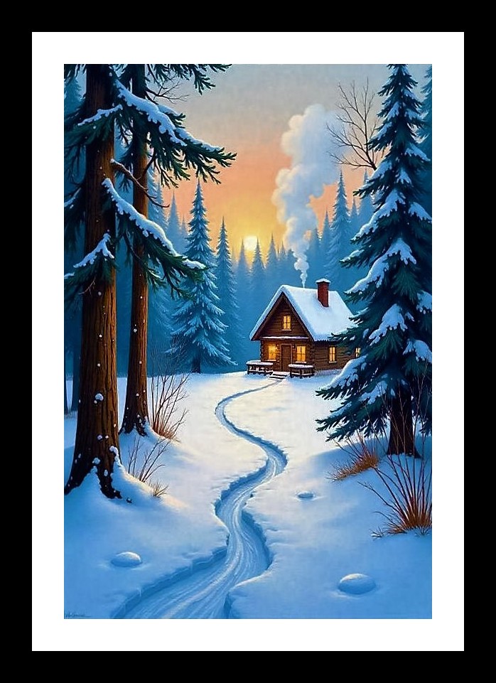 Winter Cottage Portrait: Snowy Serenity. Photo Frame With Photo, Wall Hanging Art, Wall Decor, Home Decor, Picture Frame | Size: 8 x 12 inches