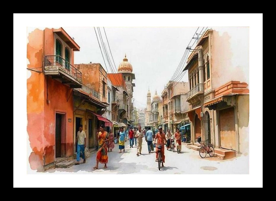 Indian Street Watercolor Portrait - Wall Art, Interior Accents, Framing Solutions, Residential/Commercial Decor, Premium Gifts | Size: 8 x 12 inches