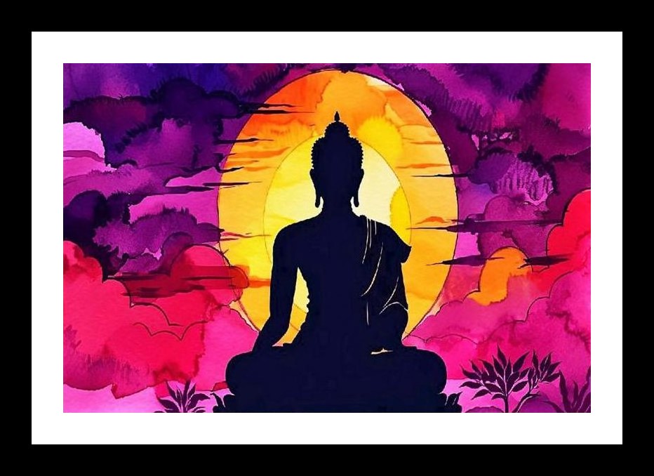 Serene Sunset Buddha Silhouette Portrait - Peace & Enlightenment Wall Art, Interior Accents, Framing Solutions, Residential/Commercial Decor, Premium Gifts | Size: 8 x 12 inches