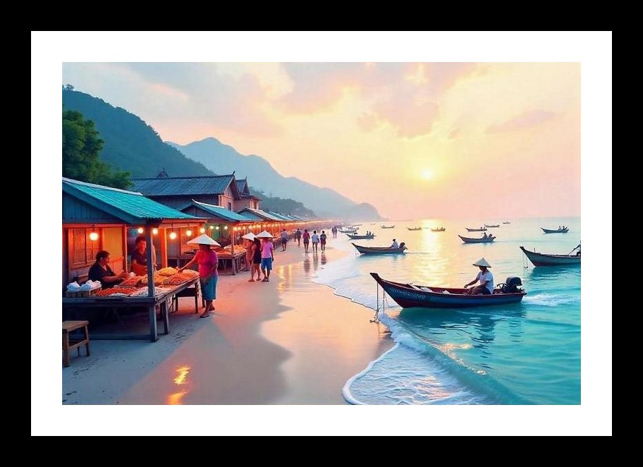 Sunset Beach Market Canvas Art: Boats, Turquoise Water. Wall Art, Interior Accents, Framing Solutions, Residential/Commercial Decor, Premium Gifts | Size: 8 x 12 inches