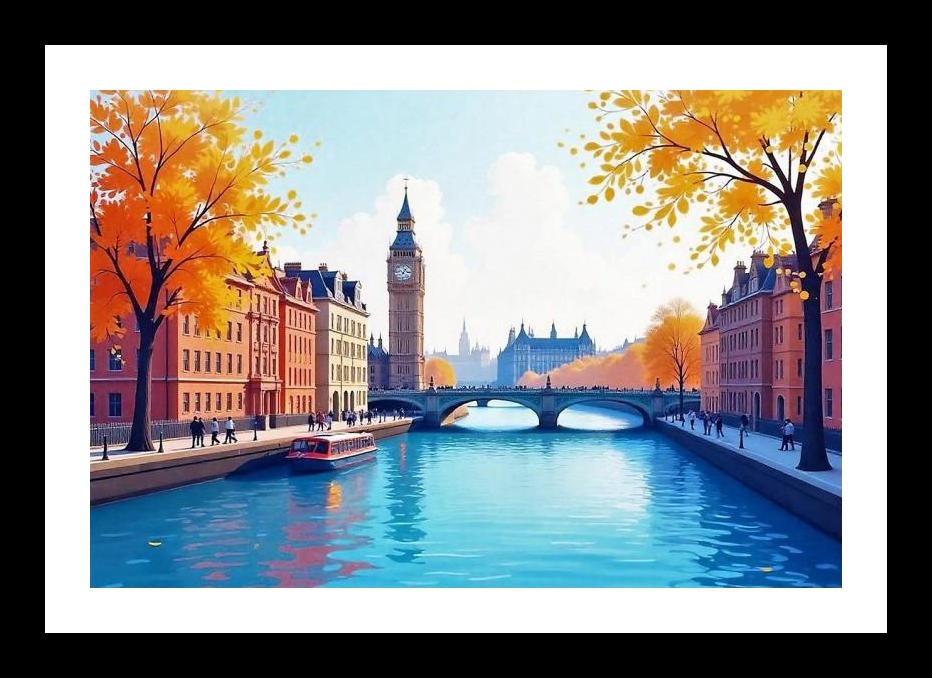 London Autumn Portrait: Big Ben & River. Wall Art, Interior Accents, Framing Solutions, Residential/Commercial Decor, Premium Gifts | Size: 8 x 12 inches