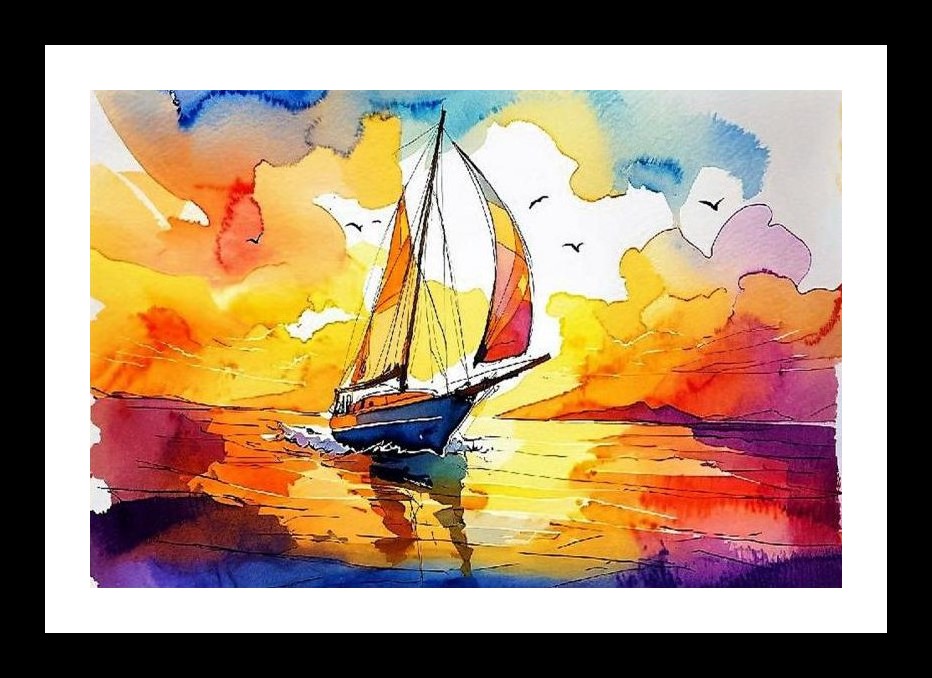 Sunset Sailboat Portrait: Vibrant Sea Art. Wall Art, Interior Accents, Framing Solutions, Residential/Commercial Decor, Premium Gifts | Size: 8 x 12 inches