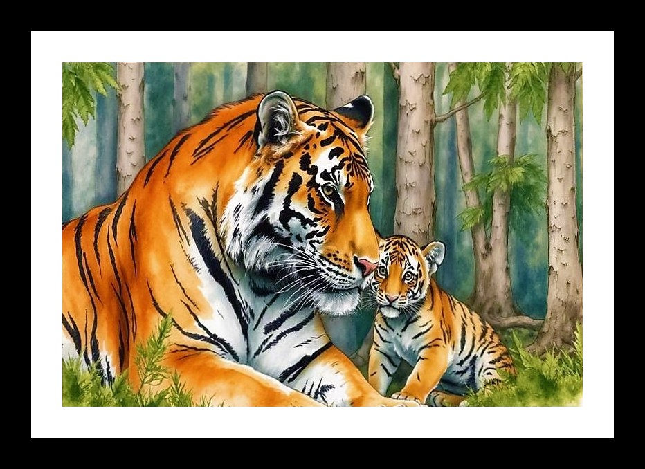 Tigress & Cub Portrait - Tropical Forest Charm. Photo Frame With Photo, Wall Hanging Art, Wall Decor, Home Decor, Picture Frame | Size: 8 x 12 inches