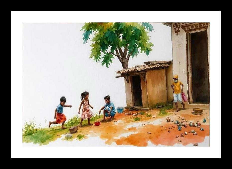 Sunlit Childhood Joy: Rustic Landscape Portrait. Wall Art, Interior Accents, Framing Solutions, Residential/Commercial Decor, Premium Gifts | Size: 8 x 12 inches