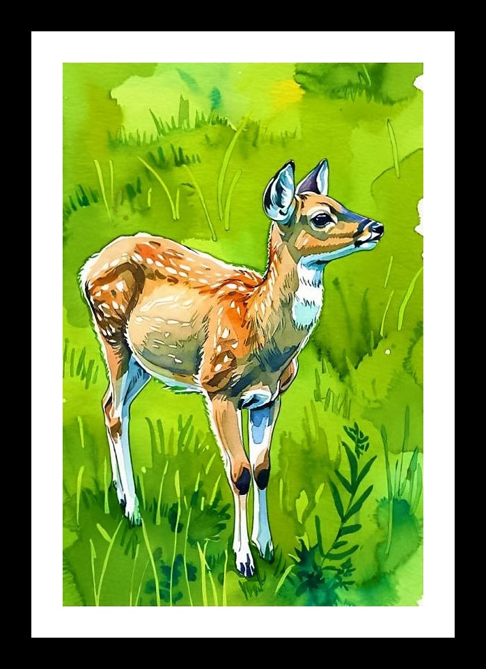 Graceful Fawn Meadow Portrait Wall Art, Interior Accents, Framing Solutions, Residential/Commercial Decor, Premium Gifts | Size: 8 x 12 inches