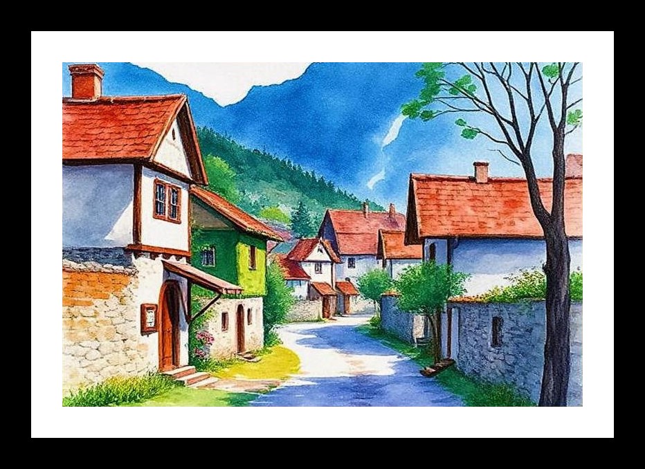 Sunlit Valley Village Portrait - Scenic Wall Art, Interior Accents, Framing Solutions, Residential/Commercial Decor, Premium Gifts | Size: 8 x 12 inches