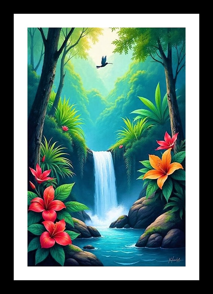 Enchanted Forest Waterfall Portrait Photo Frame With Photo, Wall Hanging Art, Wall Decor, Home Decor, Picture Frame | Size: 8 x 12 inches