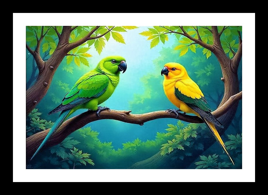 Tropical Parrots Portrait - Jungle Scene Beauty Photo Frame With Photo, Wall Hanging Art, Wall Decor, Home Decor, Picture Frame | Size: 8 x 12 inches