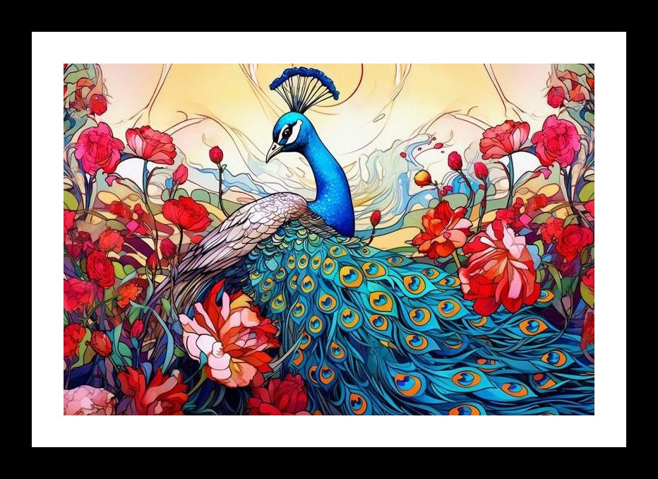 Peacock's Vibrant Bloom: A Stunning Floral Portrait. Wall Art, Interior Accents, Framing Solutions, Residential/Commercial Decor, Premium Gifts | Size: 8 x 12 inches