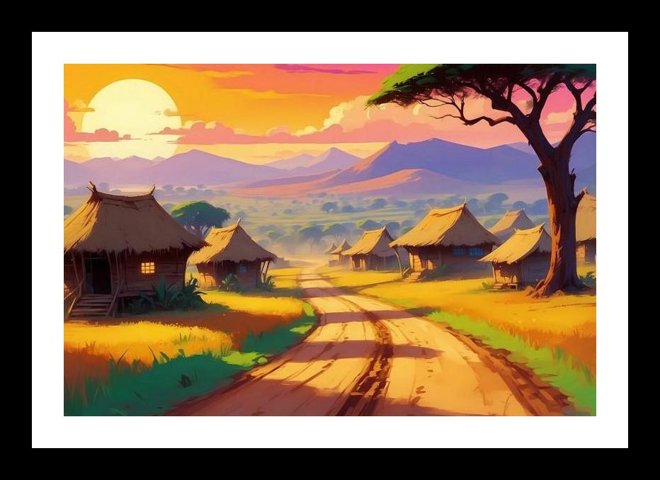 Sunset Serenity: African Village Portrait in Golden Fields. Wall Art, Interior Accents, Framing Solutions, Residential/Commercial Decor, Premium Gifts | Size: 8 x 12 inches