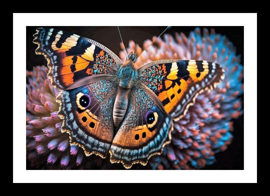 Painted Lady on Purple Blossom - Fine Art Print Wall Art, Interior Accents, Framing Solutions, Residential/Commercial Decor, Premium Gifts | Size: 8 x 12 inches