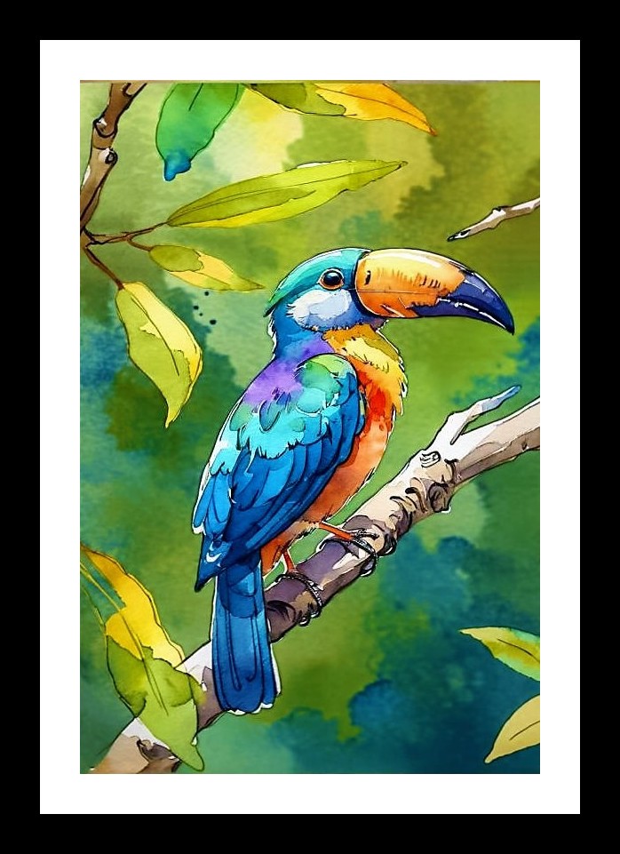 Toucan Watercolor Portrait - Lush Tropical Wall Art Wall Art, Interior Accents, Framing Solutions, Residential/Commercial Decor, Premium Gifts | Size: 8 x 12 inches
