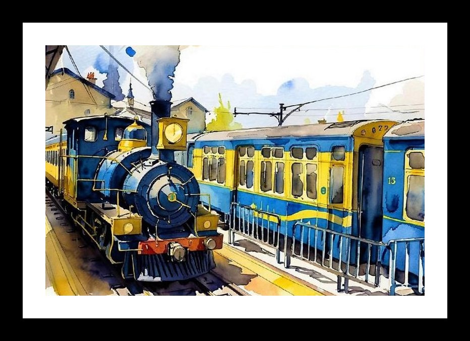 Vintage Steam Train Watercolor Art - Wall Art, Interior Accents, Framing Solutions, Residential/Commercial Decor, Premium Gifts | Size: 8 x 12 inches