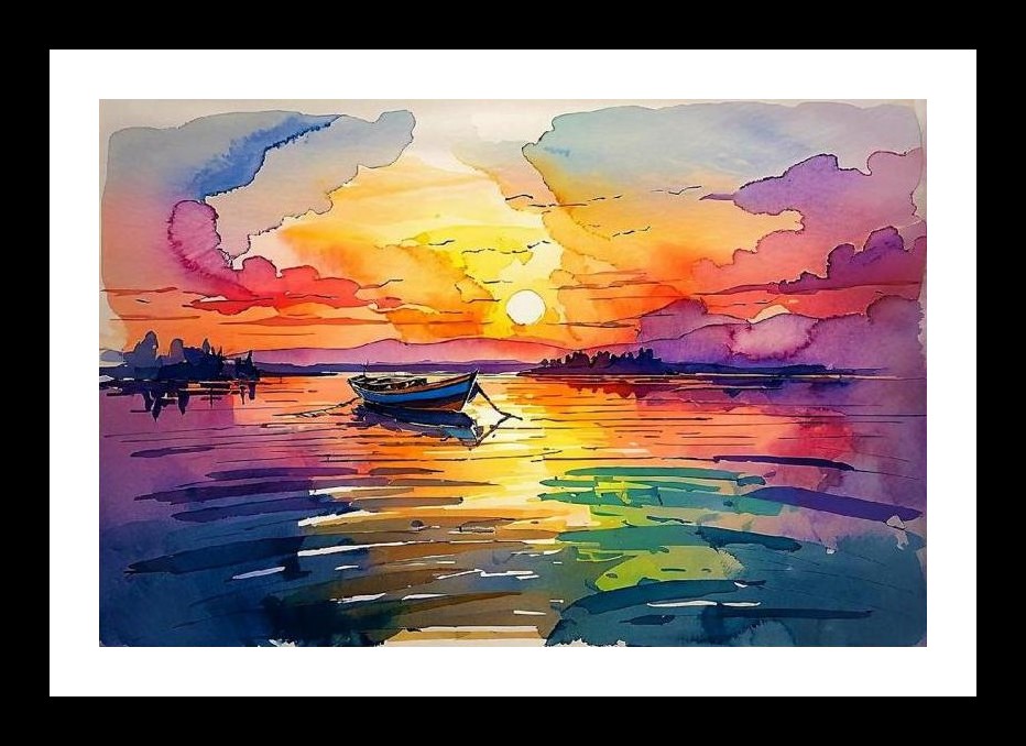 Sunset Serenity: Boat on Calm Waters Portrait Wall Art, Interior Accents, Framing Solutions, Residential/Commercial Decor, Premium Gifts | Size: 8 x 12 inches