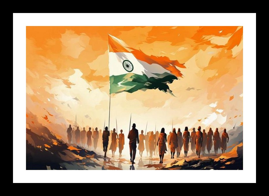 Resolute March: Indian Flag at Sunrise, Patriotism Embodied. Wall Art, Interior Accents, Framing Solutions, Residential/Commercial Decor, Premium Gifts | Size: 8 x 12 inches