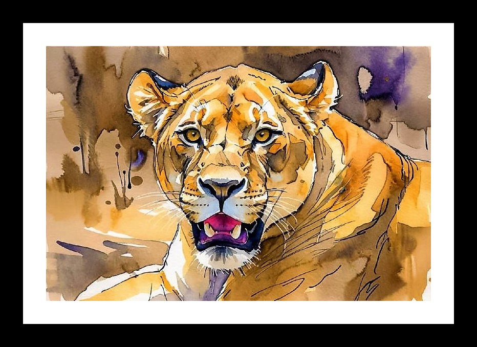 Watercolor Lioness Portrait - Majestic Feline Art. Wall Art, Interior Accents, Framing Solutions, Residential/Commercial Decor, Premium Gifts | Size: 8 x 12 inches